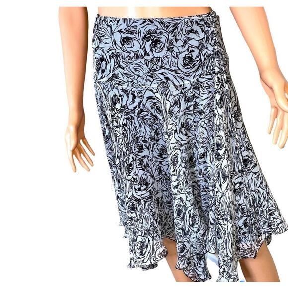 Nine West Pleated 100% Silk Midi Skirt black/white side zip up SZ 2 - Picture 3 of 8